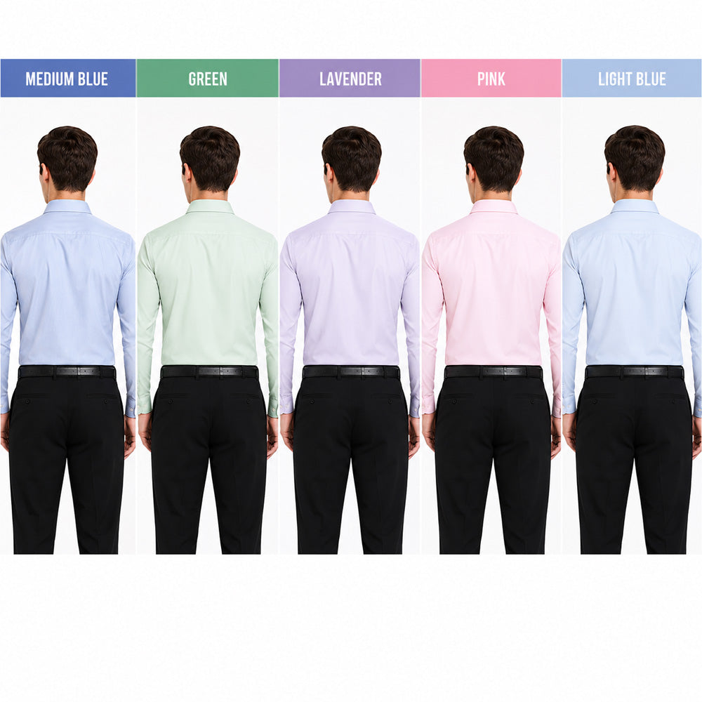 Clothizen Men's Solid Formal Shirt pack of 5 | Medium Blue| Green | Lavender | Pink | Light Blue | Premium | Cotton Enriched | Full Sleeves | Comfort Fit | Single Chest Pocket