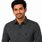 Men's Printed Regular Fit  Semi Formal Shirt | Black | Premium | 100% Cotton | Full Sleeves | Single Chest Pocket