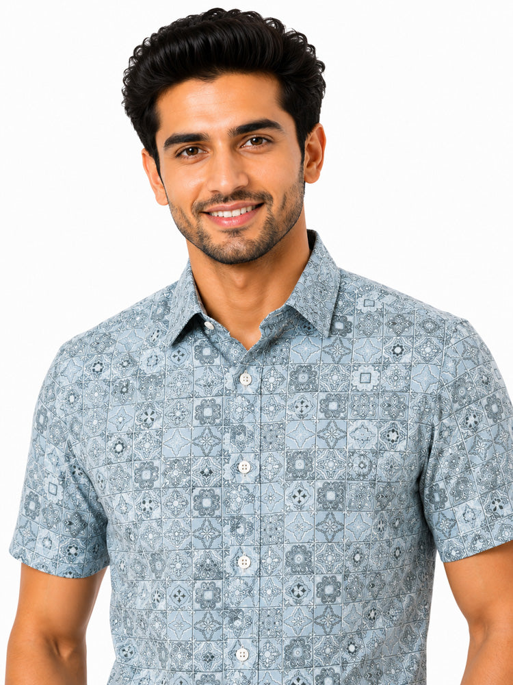 Men's Printed Slim Fit Semi Formal Shirt | Premium | 100% Cotton | Half Sleeves | Single Chest Pocket