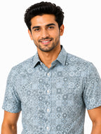 Men's Printed Slim Fit Semi Formal Shirt | Premium | 100% Cotton | Half Sleeves | Single Chest Pocket