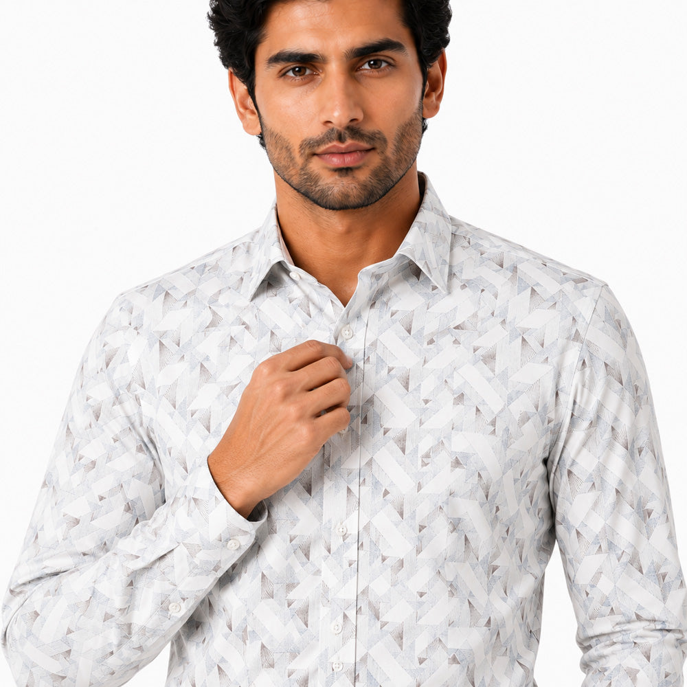 Men's Printed Regular Fit Formal Shirt | White and Blue| Premium | 100% Cotton | Full Sleeves | Single Chest Pocket
