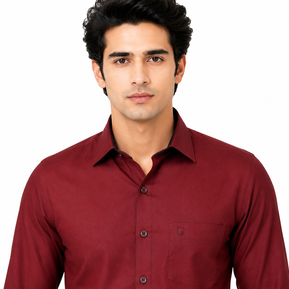 Clothizen Men's Solid Formal Shirt | Deep Maroon | Premium | Cotton Enriched | Full Sleeves | Comfort Fit | Single Chest Pocket Secondary image