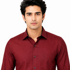 Clothizen Men's Solid Formal Shirt | Deep Maroon | Premium | Cotton Enriched | Full Sleeves | Comfort Fit | Single Chest Pocket