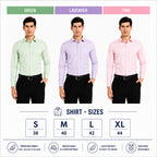 Clothizen Men's Solid Formal Shirt pack of 3 | Green | Lavender | Pink | Premium | Cotton Enriched | Full Sleeves | Comfort Fit | Single Chest Pocket