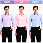 Clothizen Men's Solid Formal Shirt pack of 3 | Light Blue | Lavender | Pink | Premium | Cotton Enriched | Full Sleeves | Comfort Fit | Single Chest Pocket
