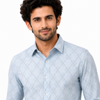 Men's Printed Regular Fit  Semi   Formal Shirt | Cream | Premium | 100% Cotton | Full Sleeves | Single Chest Pocket