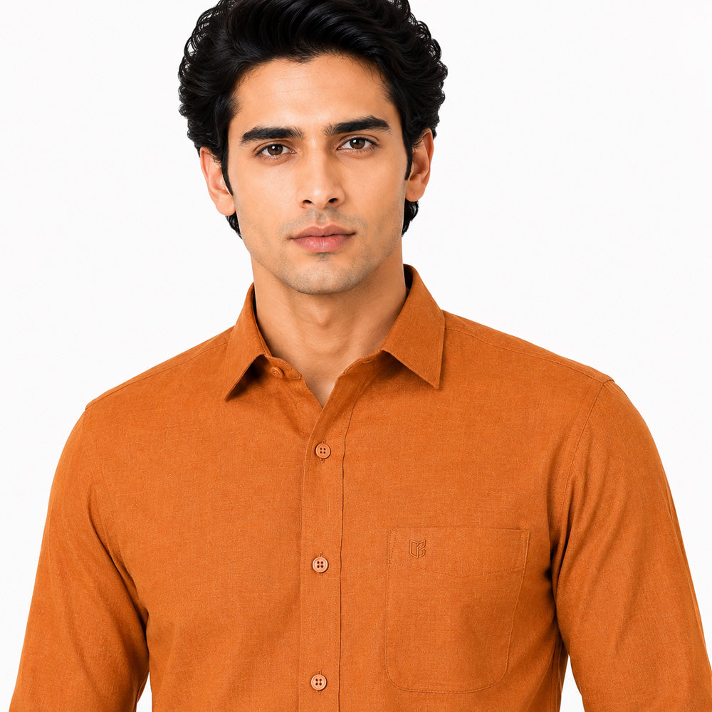 Clothizen Men's Solid Formal Shirt | Pink | Burnt Orange | Cotton Enriched | Full Sleeves | Comfort Fit | Single Chest Pocket Secondary image