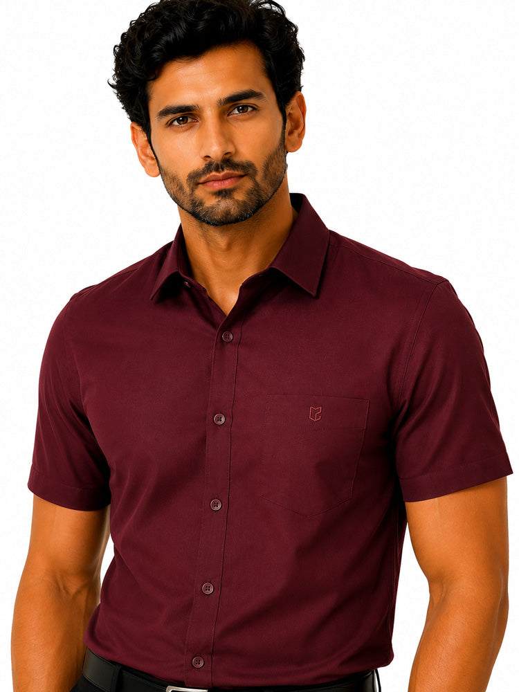 Men's Solid Formal Shirt | Light Grey | Premium | Cotton | Half Sleeves | Single Chest Pocket