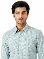 Men's Printed Regular Fit Formal Shirt |Aqua Blue Premium |100% Satin Cotton | Full Sleeves | Single Chest Pocket