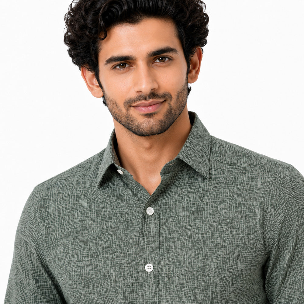 Men's Printed Regular Fit  Semi Formal Shirt | Premium | 100% Cotton | Full Sleeves | Single Chest Pocket