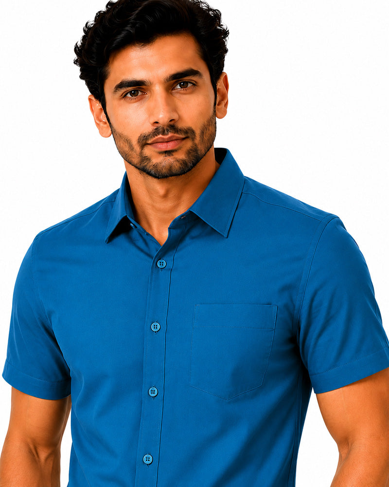 Men's Solid Formal Shirt | Light Grey | Premium | Cotton | Half Sleeves | Single Chest Pocket
