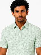 Men's Printed Slim Fit Semi Formal Shirt | Light Beige| Premium | Cotton | Half Sleeves | Single Chest Pocket