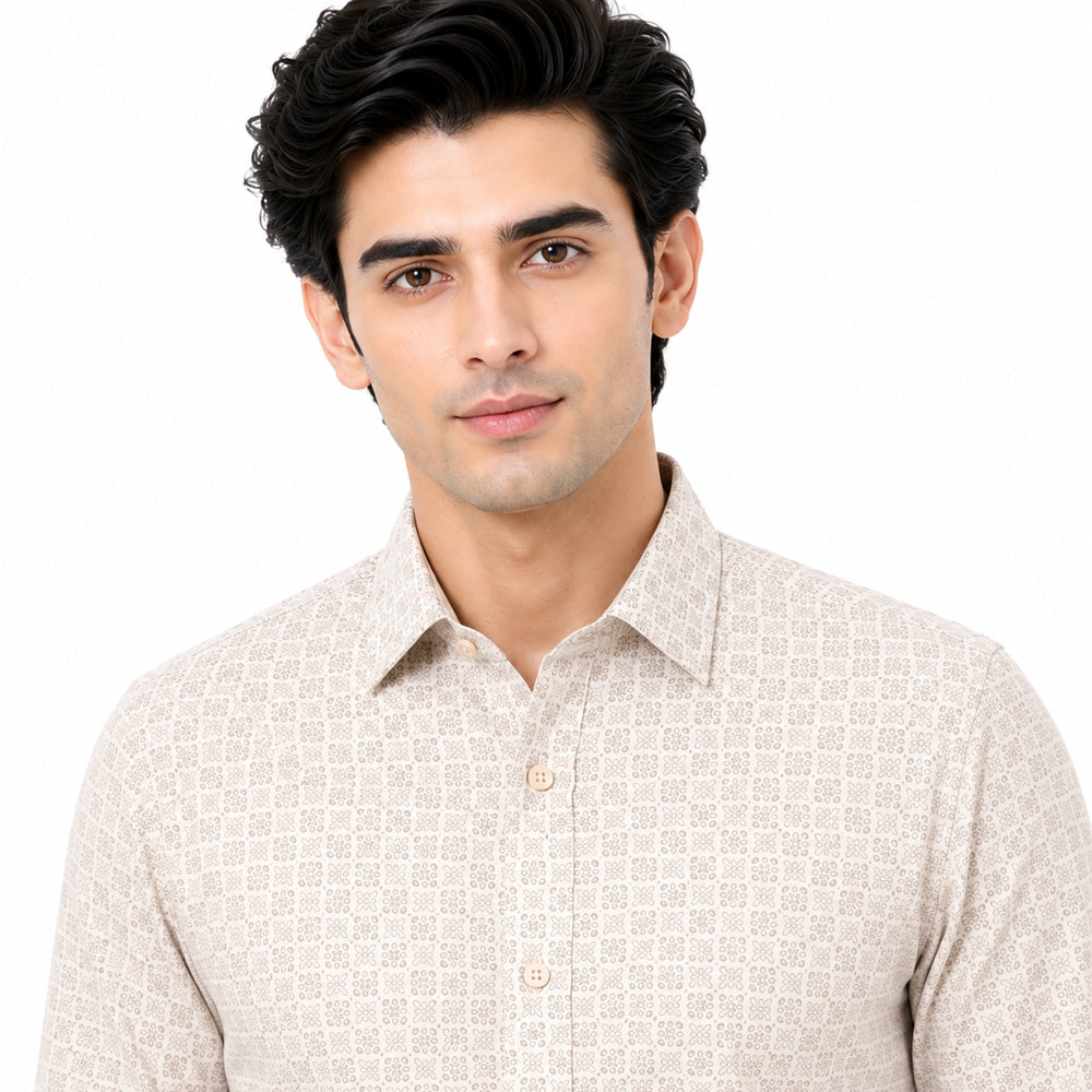 Men's Printed Regular Fit Semi Formal Shirt | Premium | 100% Cotton | Full Sleeves | Single Chest Pocket