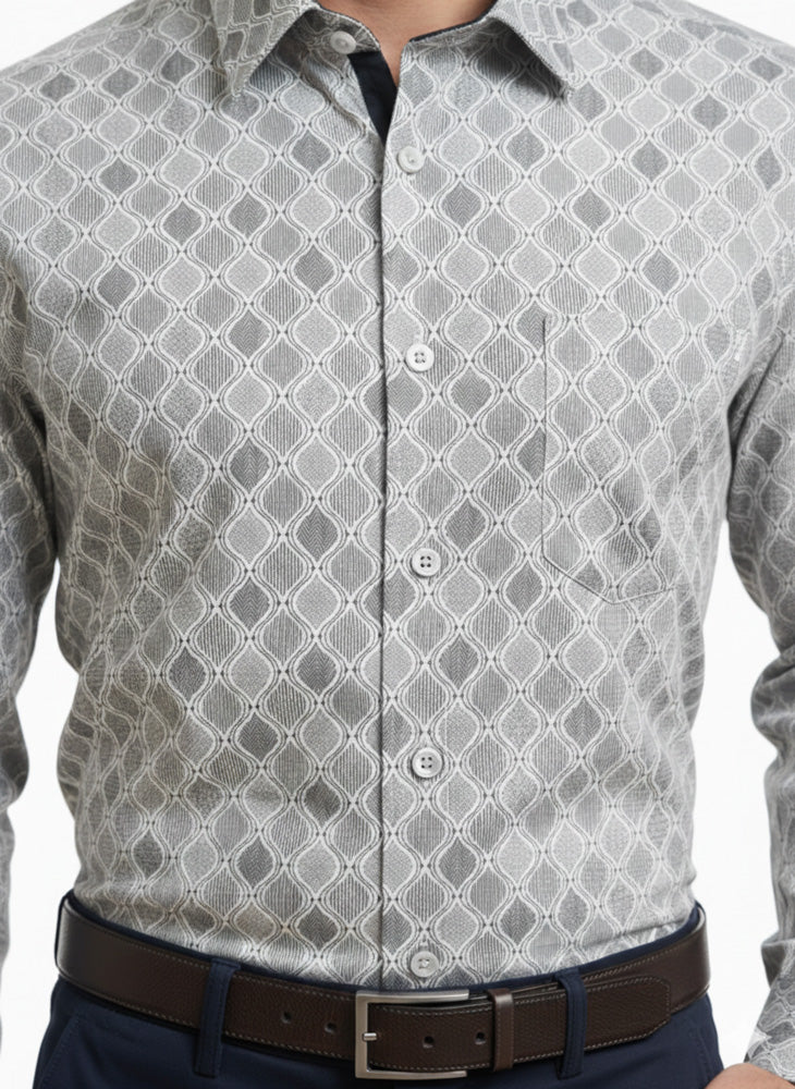 Men's Printed Regular Fit Formal Shirt | Black | Premium | 100% Cotton | Full Sleeves | Single Chest Pocket
