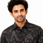 Men's Printed Regular Fit  Semi   Formal Shirt | Coffee Brown | Premium | 100% Cotton | Full Sleeves | Single Chest Pocket