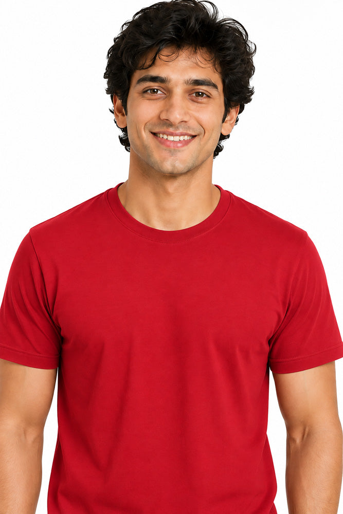 Clothizen Men's Premium 100% Cotton Solid T-Shirt | Red | Round Neck| Half Sleeves | Regular Fit | 180 GSM | Bio-Washed Secondary image