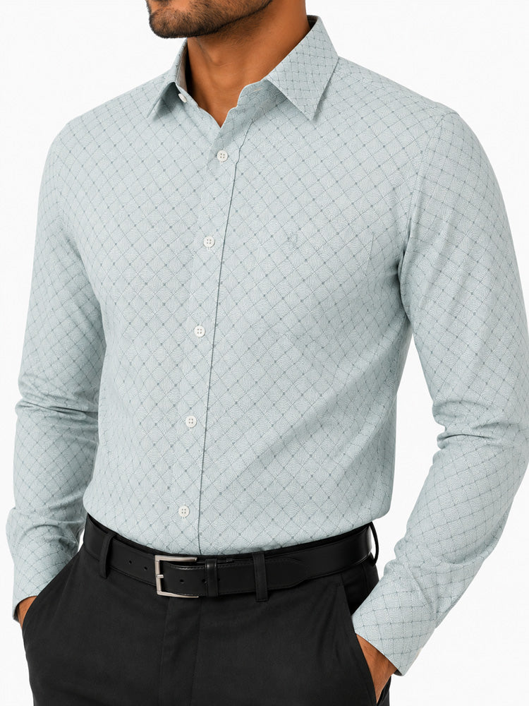 Men's Printed Smart Fit Semi Formal Shirt | Aqaua Blue | Premium | 100% Cotton | Full Sleeves | Single Chest Pocket Secondary image