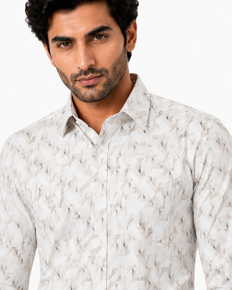 Men's Printed Regular Fit Formal Shirt | White and Blue| Premium | 100% Cotton | Full Sleeves | Single Chest Pocket