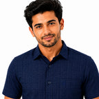 Men's Checkered Regular Fit Formal Shirt | Slate Grey with Self Checks | Premium | Pure Cotton | Half Sleeves | Single Chest Pocket
