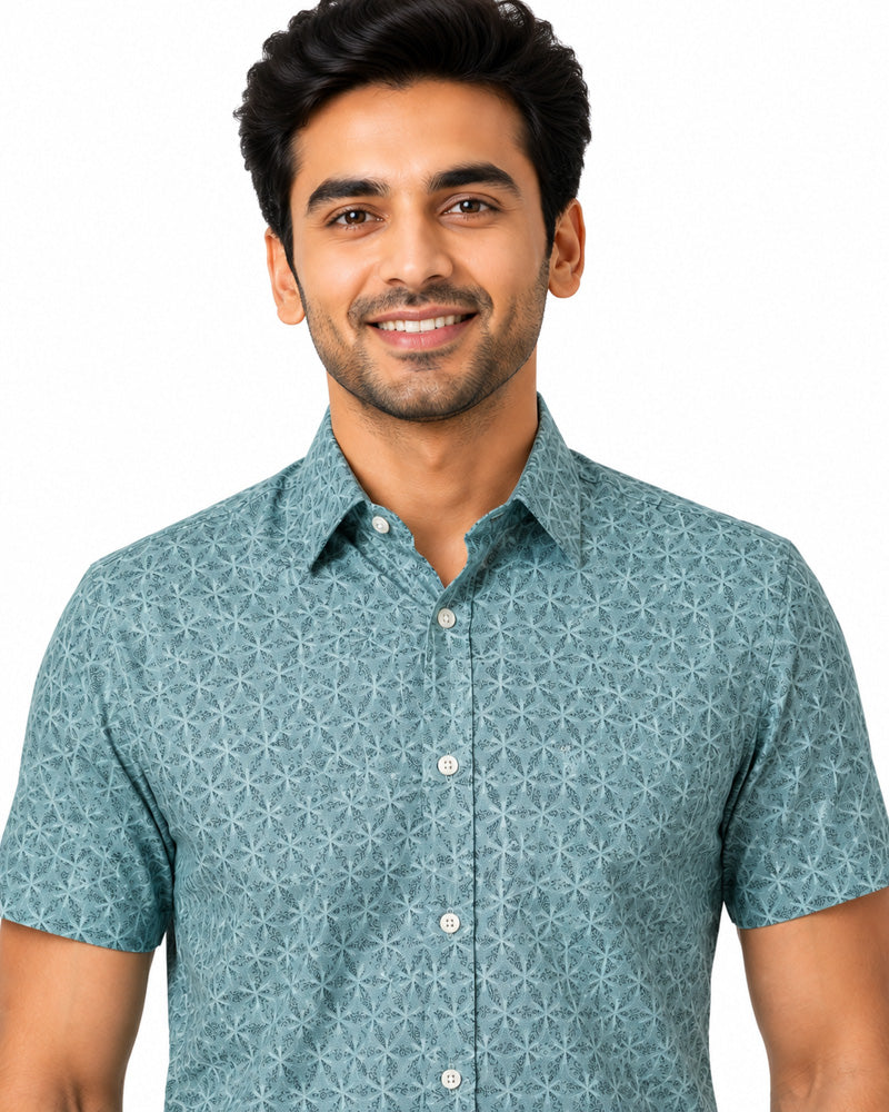 Men's Printed Slim Fit Semi Formal Shirt | Premium | 100% Cotton | Half Sleeves | Single Chest Pocket Secondary image