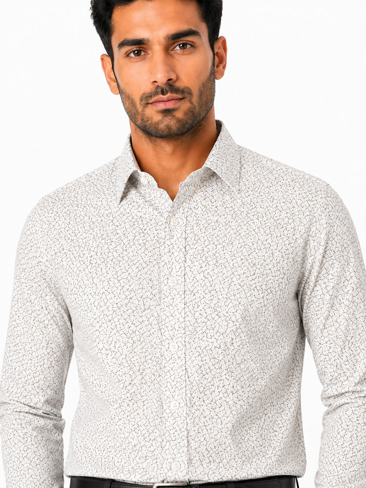 Men's Printed Regular Fit Formal Shirt | White cream| Premium | 100% Satin Cotton | Full Sleeves | Single Chest Pocket Secondary image