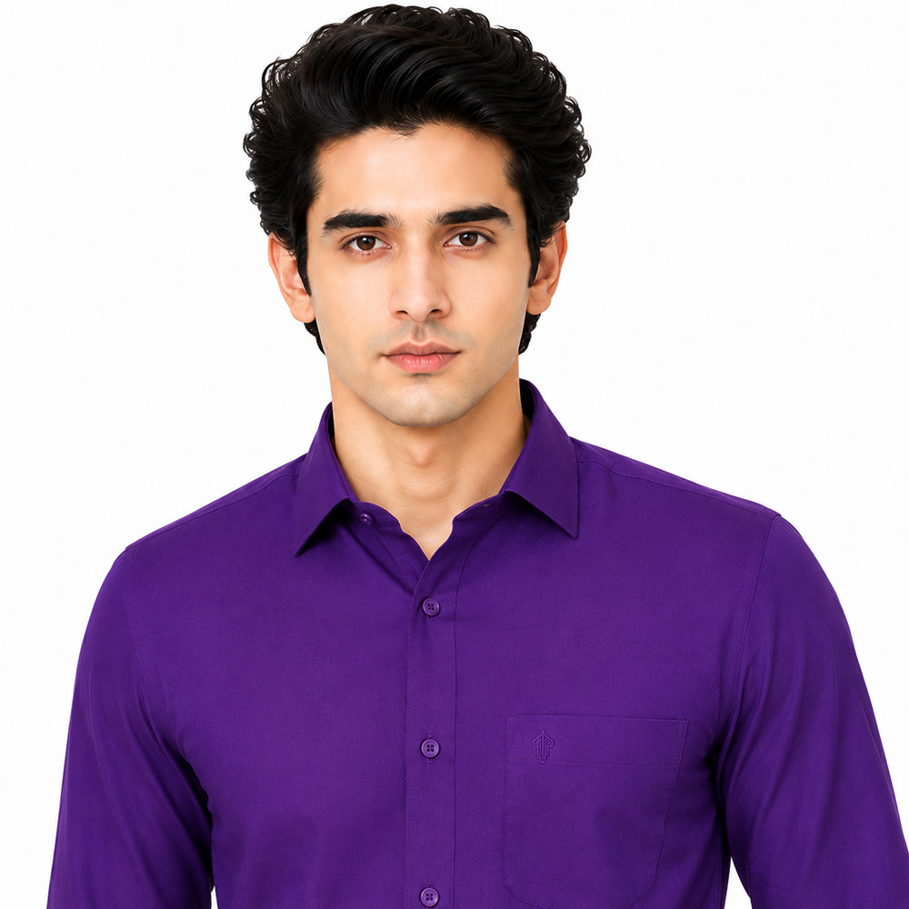 Clothizen Men's Solid Formal Shirt | Royal Purple | Premium | Cotton Enriched | Full Sleeves | Comfort Fit | Single Chest Pocket Secondary image