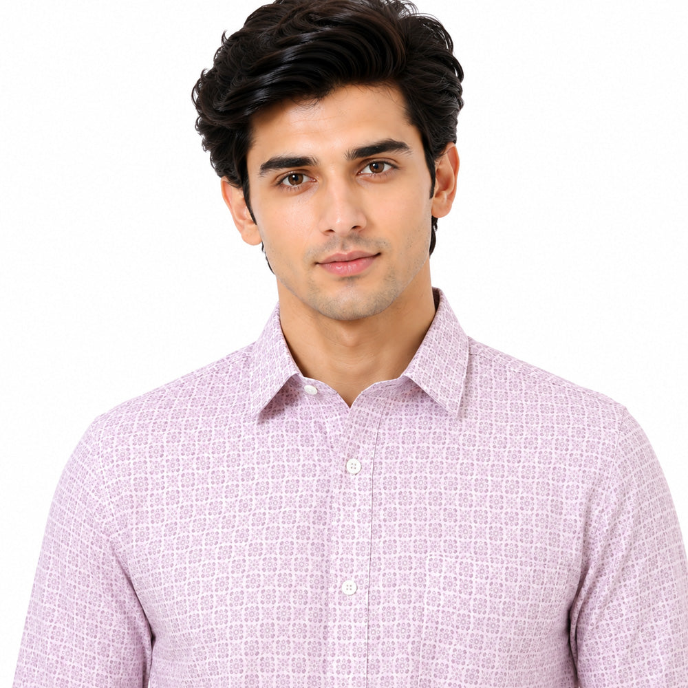 Men's Printed Regular Fit Semi Formal Shirt | Premium | 100% Cotton | Full Sleeves | Single Chest Pocket