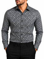 Men's Printed Regular Fit Formal Shirt | Black | Premium | 100% Cotton | Full Sleeves | Single Chest Pocket