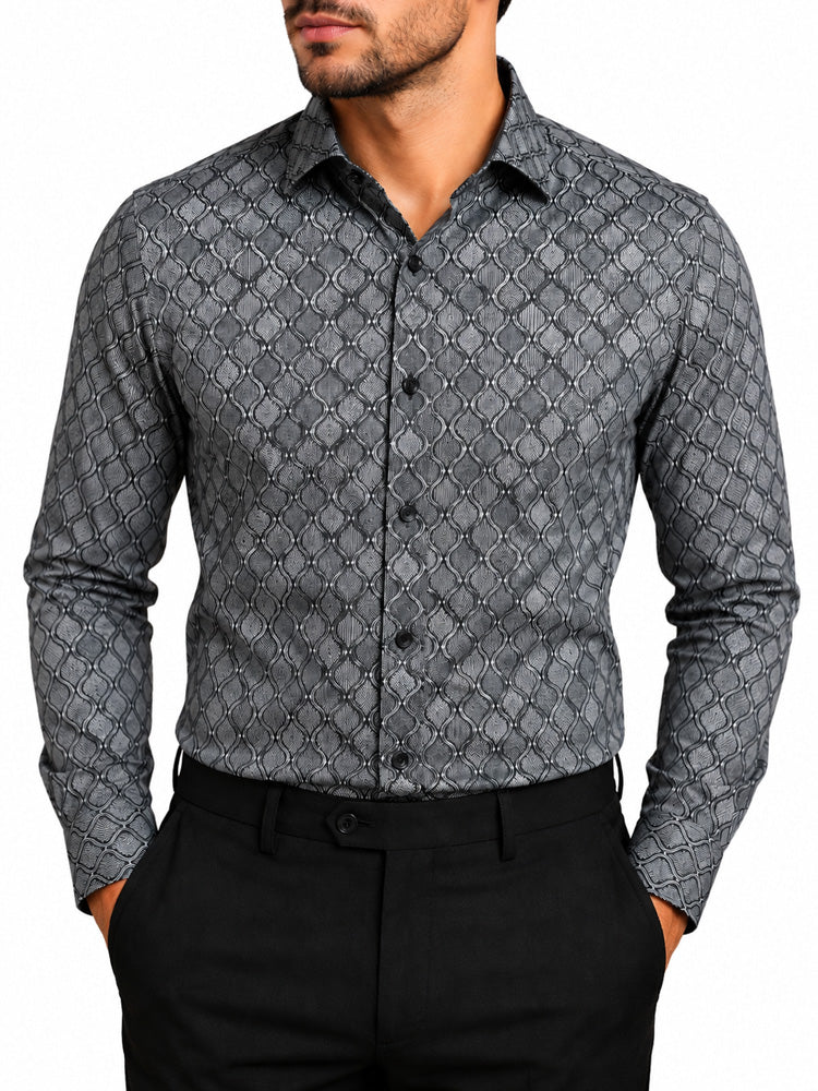 Men's Printed Regular Fit Formal Shirt | Black | Premium | 100% Cotton | Full Sleeves | Single Chest Pocket
