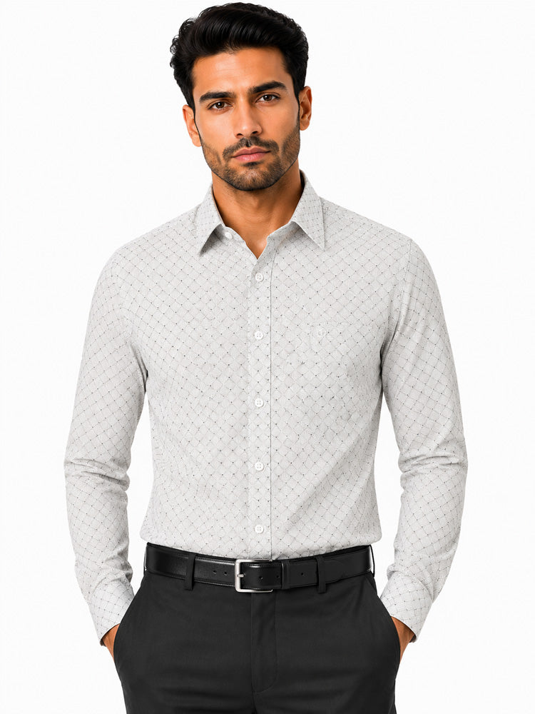 Men's Striped Smart Fit Semi Formal Shirt | Cream | Premium | 100% Cotton | Full Sleeves | Single Chest Pocket