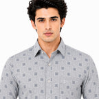 Men's Printed Regular Fit Semi Formal Shirt | Cream | Premium | Cotton Enriched | Full Sleeves | Single Chest Pocket