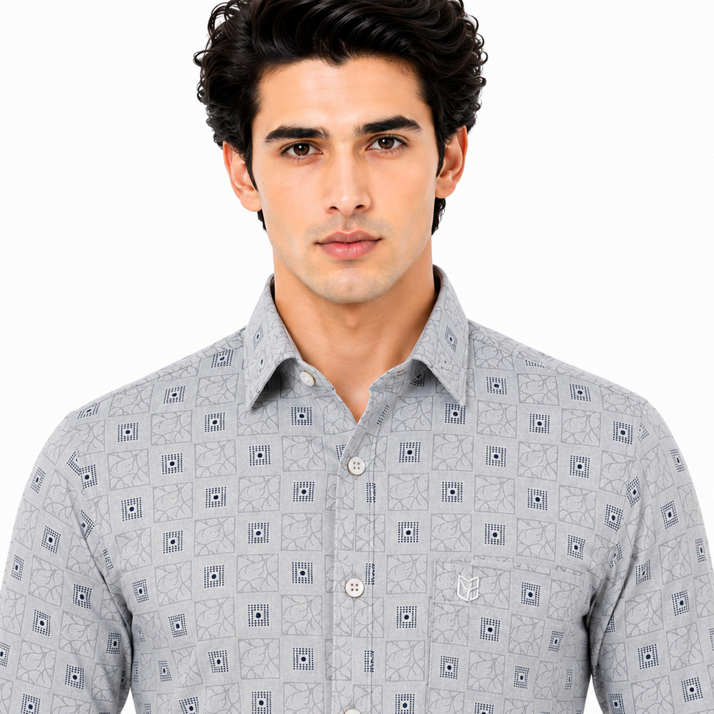 Men's Printed Regular Fit Semi Formal Shirt | Cream | Premium | Cotton Enriched | Full Sleeves | Single Chest Pocket