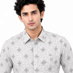 Men's Printed Regular Fit  Semi   Formal Shirt | Sky Blue | Premium | 100% Cotton | Full Sleeves | Single Chest Pocket