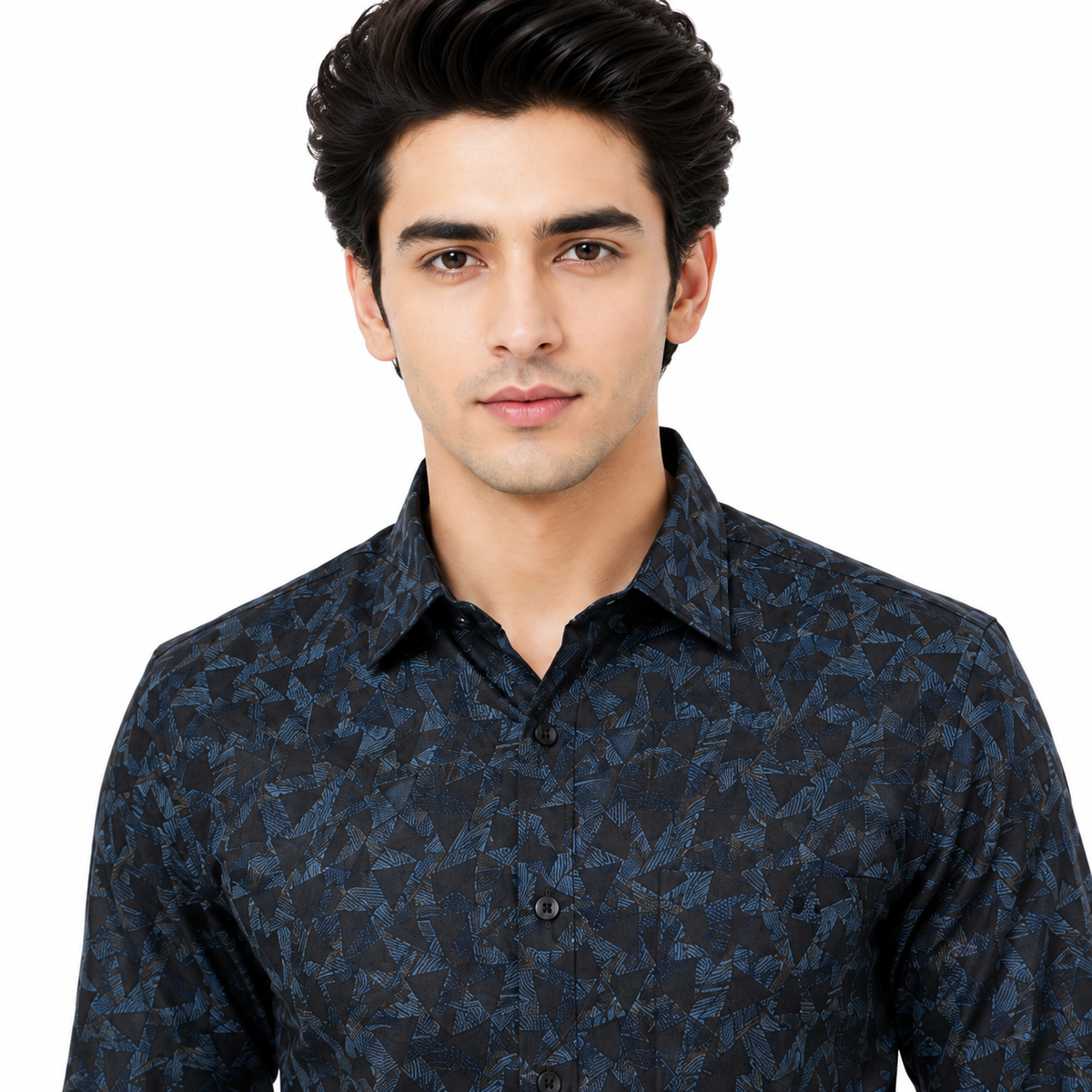 Men's Printed Regular Fit  Semi   Formal Shirt | Royal Blue Black | Premium | 100% Cotton | Full Sleeves | Single Chest Pocket