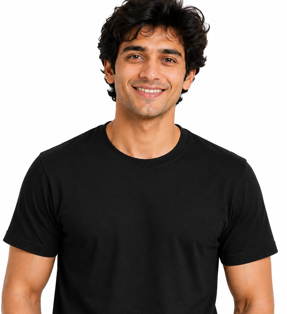 Clothizen Men's Premium 100% Cotton Solid T-Shirt | Black | Round Neck| Half Sleeves | Regular Fit | 180 GSM | Bio-Washed Secondary image