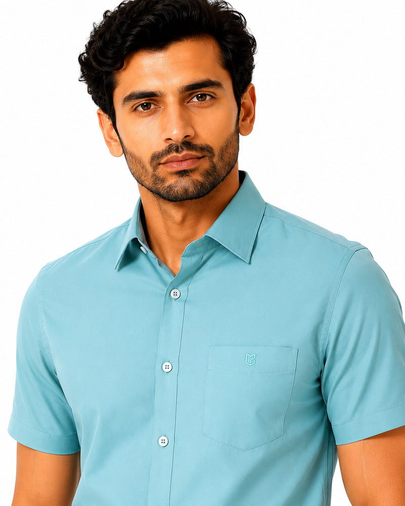 Men's Solid Formal Shirt | Light Aqua Blue | Premium | Cotton | Half Sleeves | Single Chest Pocket Secondary image