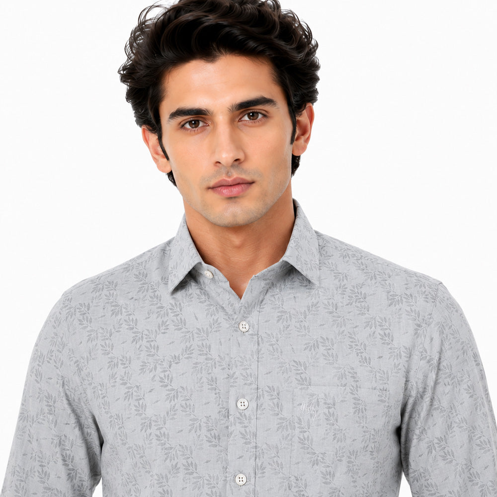 Men's Printed Regular Fit Semi Formal Shirt | Pearl Grey | Premium | Cotton Enriched | Full Sleeves | Single Chest Pocket Secondary image