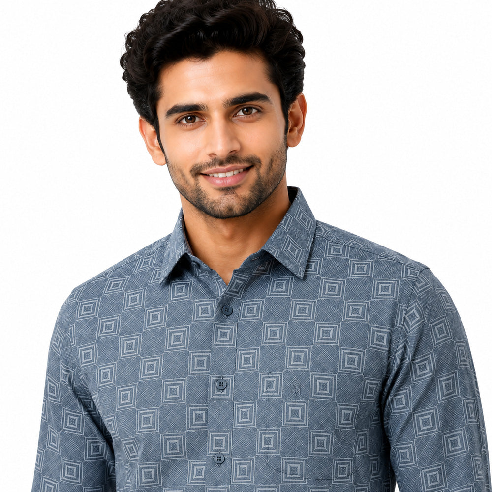 Men's Printed Regular Fit  Semi   Formal Shirt | Premium | 100% Cotton | Full Sleeves | Single Chest Pocket