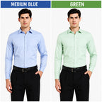 Clothizen Men's Solid Formal Shirt pack of 2 Medium Blue | Green| Premium | Cotton Enriched | Full Sleeves | Comfort Fit | Single Chest Pocket