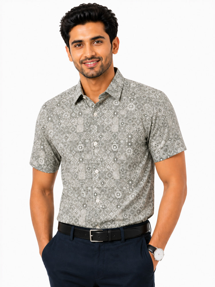 Men's Printed Slim Fit Semi Formal Shirt | 100% Cotton | Half Sleeves | Single Chest Pocket Secondary image