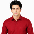 Clothizen Men's Solid Formal Shirt | Deep Maroon | Premium | Cotton Enriched | Full Sleeves | Comfort Fit | Single Chest Pocket