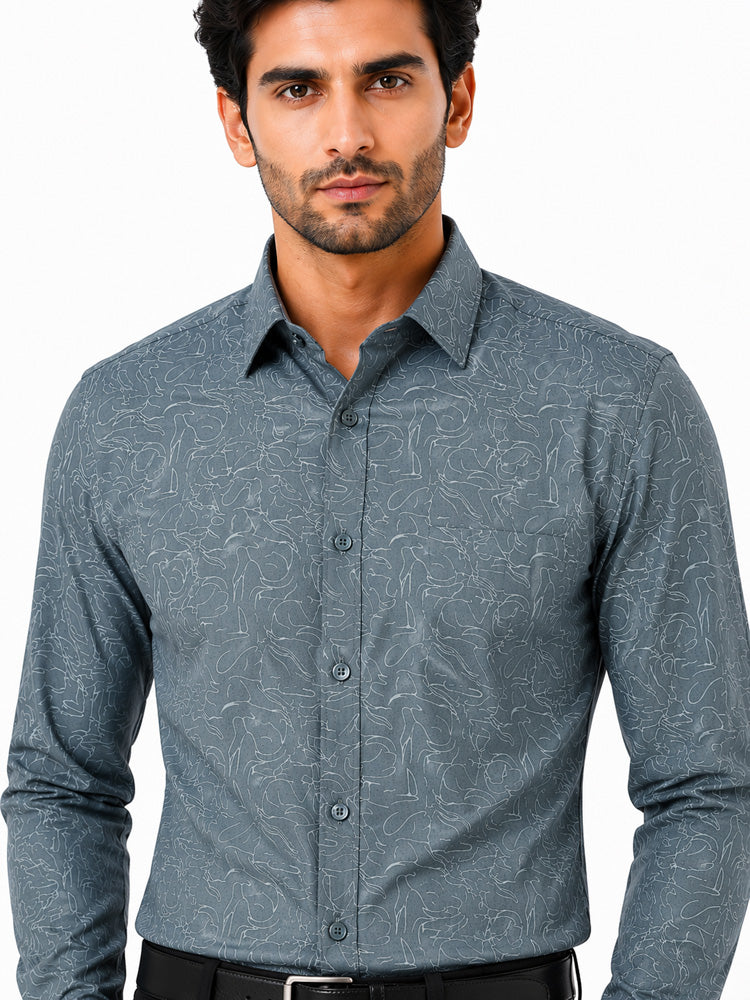 Men's Printed Regular Fit Formal Shirt | Aqua Green | Premium |100% Satin Cotton | Full Sleeves | Single Chest Pocket Secondary image