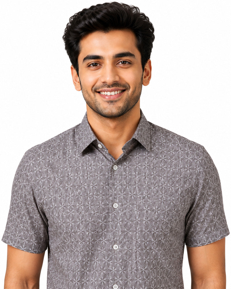 Men's Printed Slim Fit Semi Formal Shirt | Premium | 100% Cotton | Half Sleeves | Single Chest Pocket Secondary image