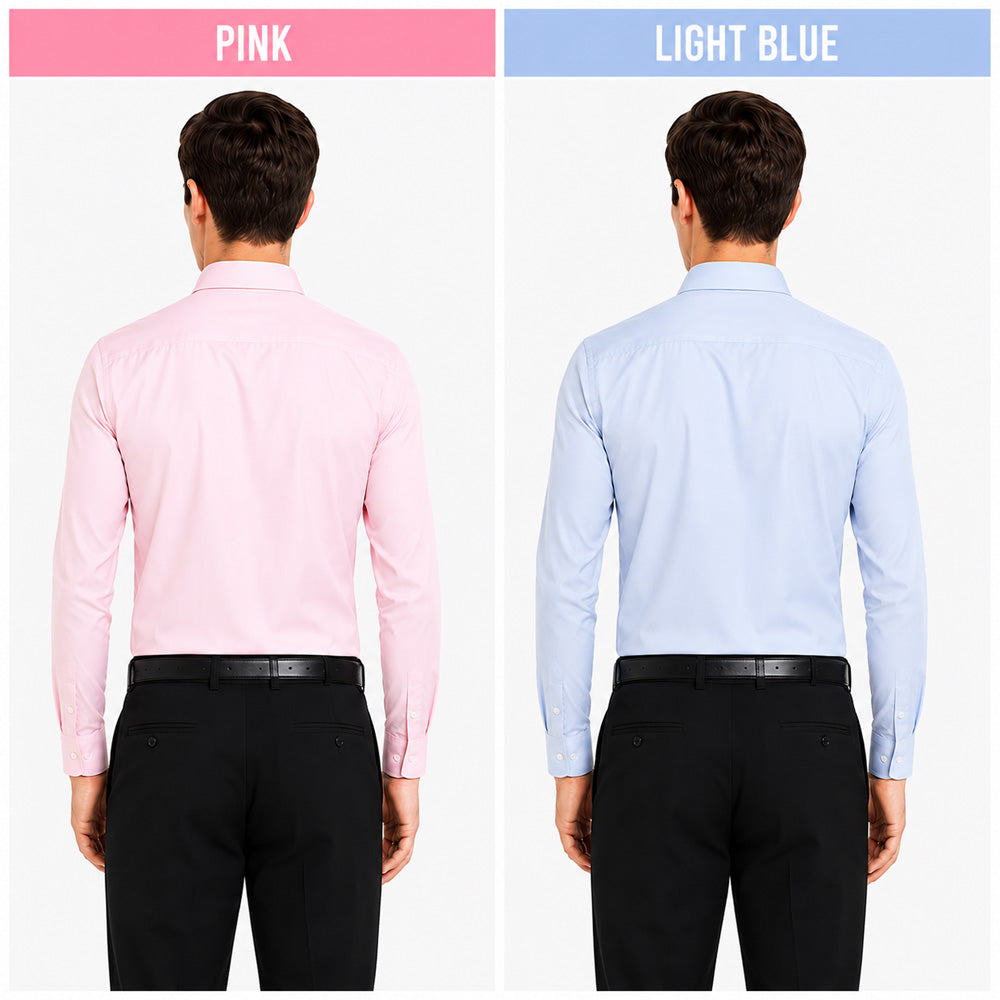 Clothizen Men's Solid Formal Shirt pack of 2 Light Blue | Pink | Premium | Cotton Enriched | Full Sleeves | Comfort Fit | Single Chest Pocket