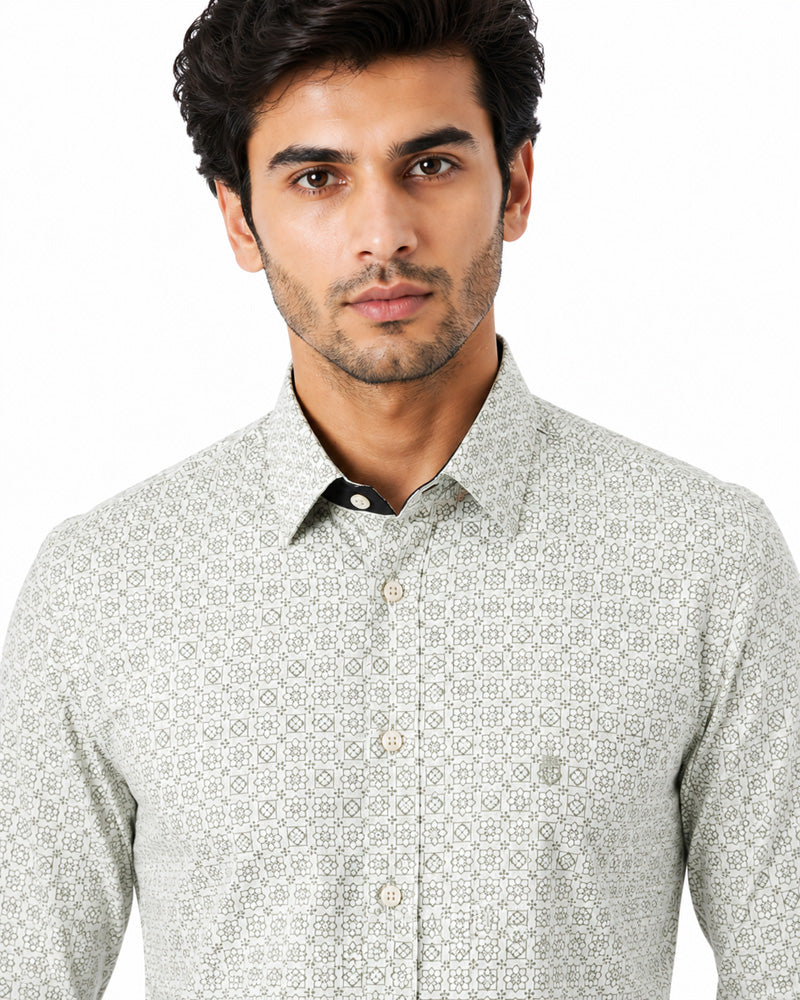 Men's Printed Regular Fit Formal Shirt |Aqua Blue Premium |100% Satin Cotton | Full Sleeves | Single Chest Pocket