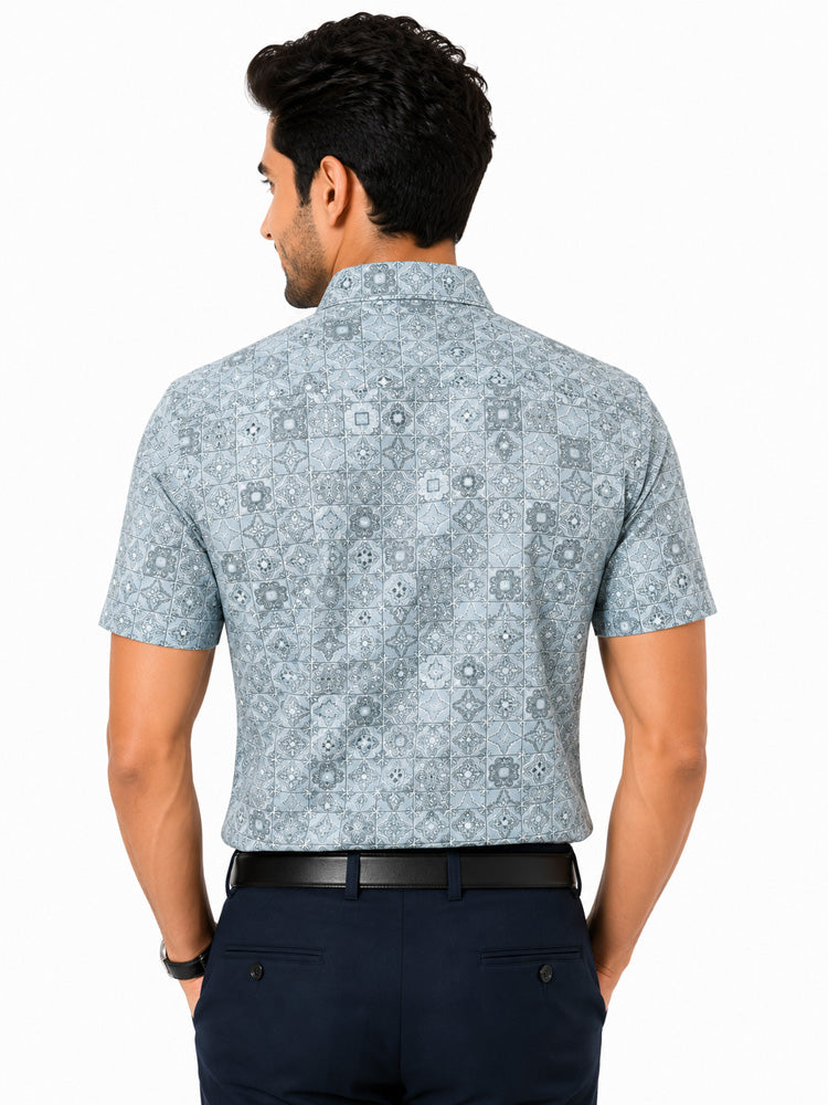 Men's Printed Slim Fit Semi Formal Shirt | Premium | 100% Cotton | Half Sleeves | Single Chest Pocket