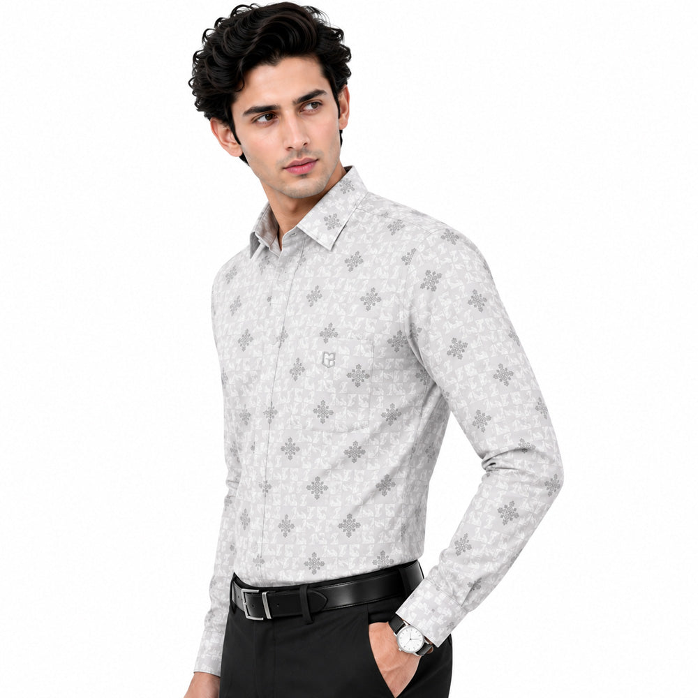 Men's Printed Regular Fit  Semi   Formal Shirt | Sky Blue | Premium | 100% Cotton | Full Sleeves | Single Chest Pocket