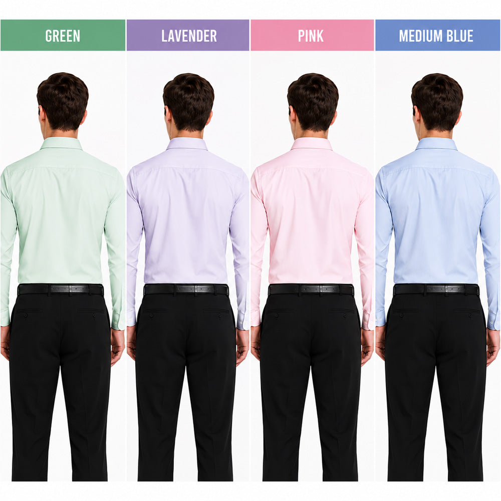 Clothizen Men's Solid Formal Shirt pack of 4 | Medium Blue| Green | Lavender | Pink | Premium | Cotton Enriched | Full Sleeves | Comfort Fit | Single Chest Pocket