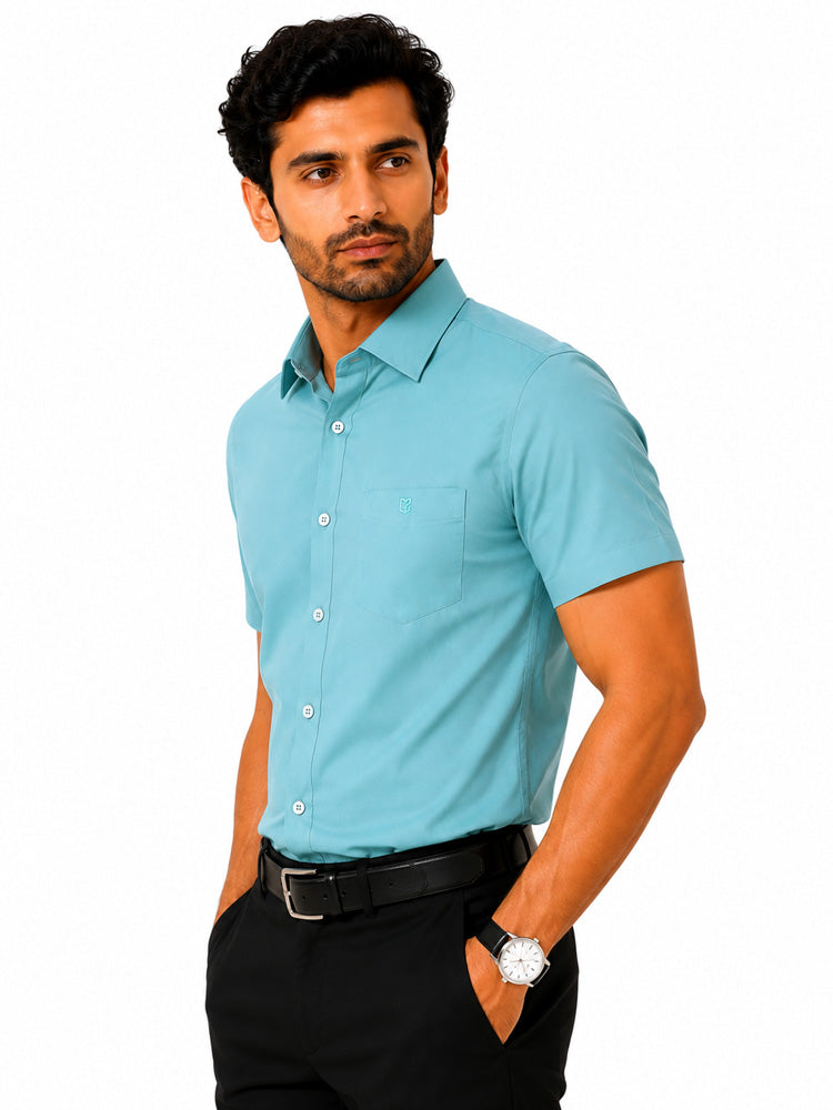 Men's Solid Formal Shirt | Light Grey | Premium | Cotton | Half Sleeves | Single Chest Pocket