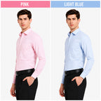 Clothizen Men's Solid Formal Shirt pack of 2 Light Blue | Pink | Premium | Cotton Enriched | Full Sleeves | Comfort Fit | Single Chest Pocket